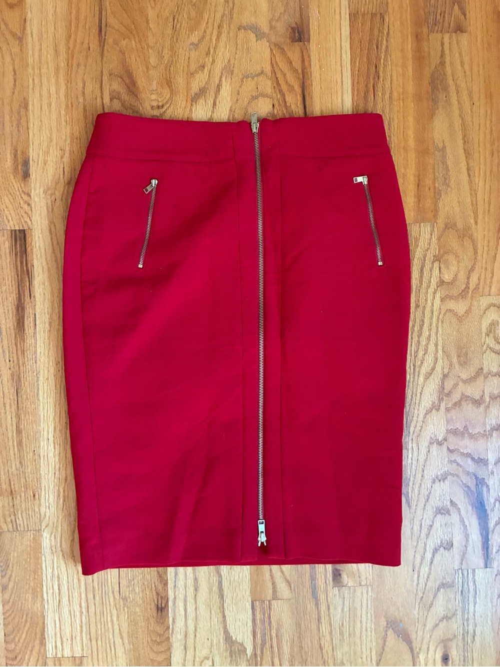 Ann Taylor Red Zip-Front Pencil Skirt